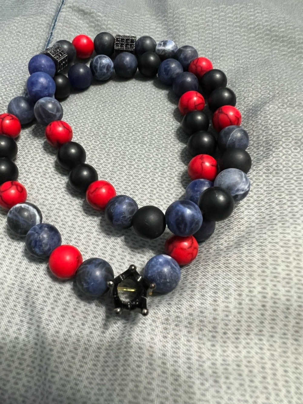 Multicolor Beaded Stretch Bracelet Set - Blue, Red & Black
